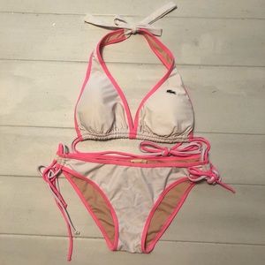 Lacoste neon and white swim suit